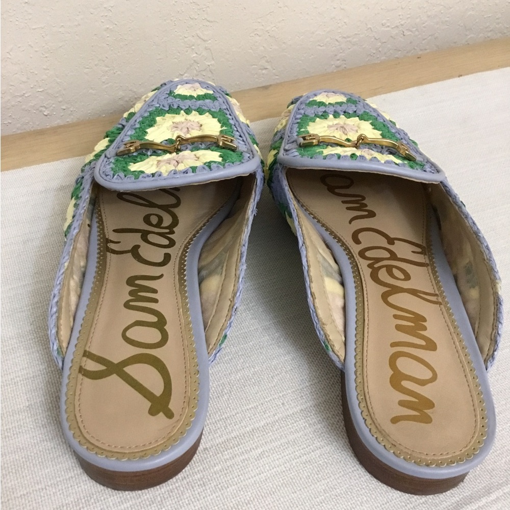 Sam Edelman Linnie Crochet Mule Loafers in Lavender, Pale Green and Cream Sz.9 - Picture 6 of 10